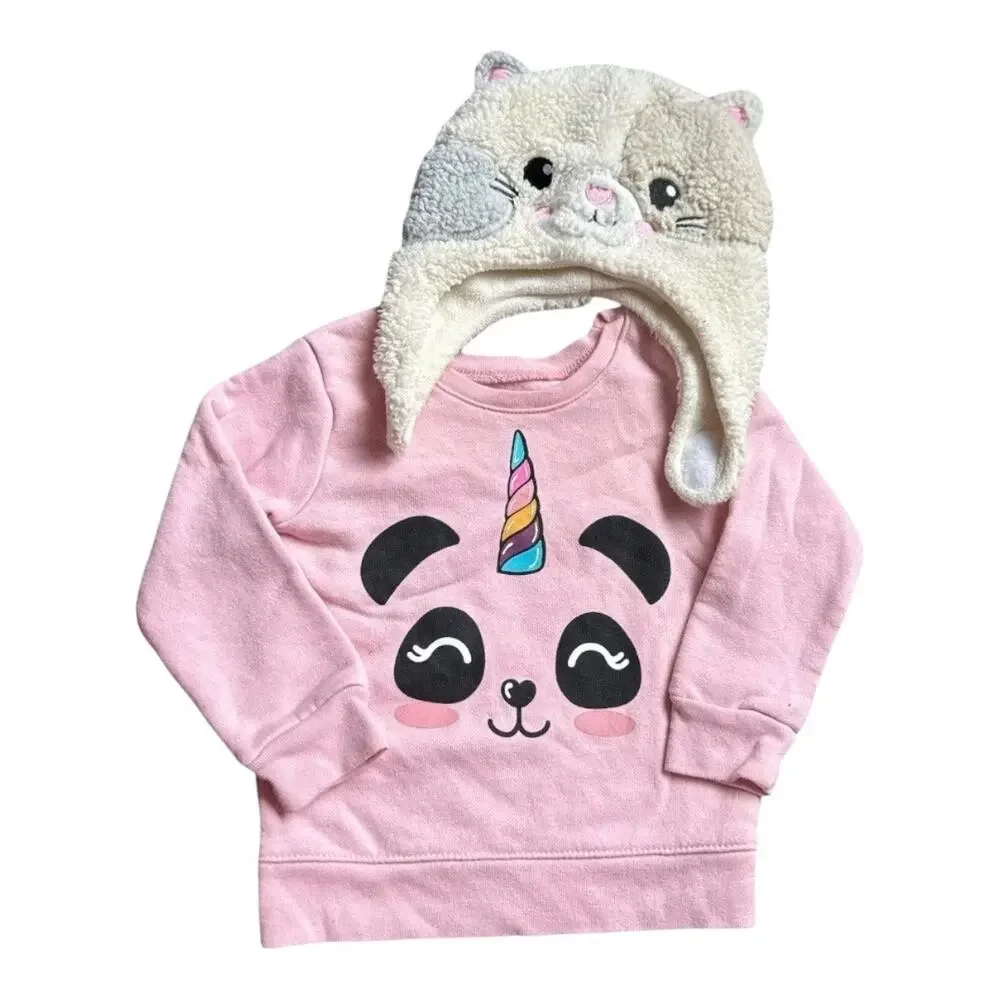 Nike Hello Kitty Girls 2T Bundle- Pink Fleece Hoodie Panda Sweatshirt Boots Hats